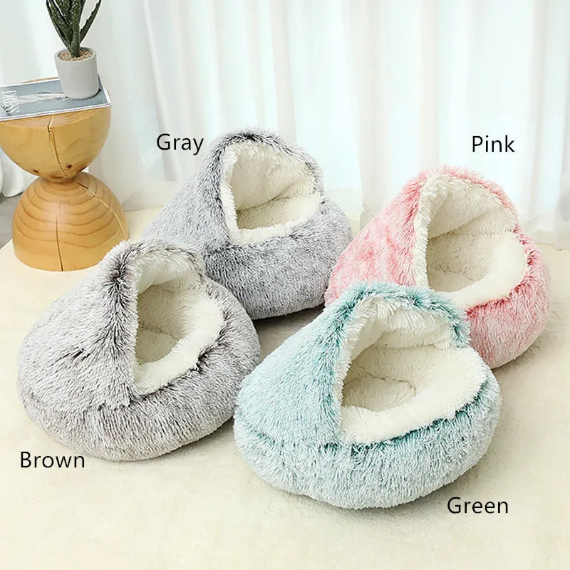 2 in 1 Warm Anti Anxiety Calming Plush Cat Cave Bed