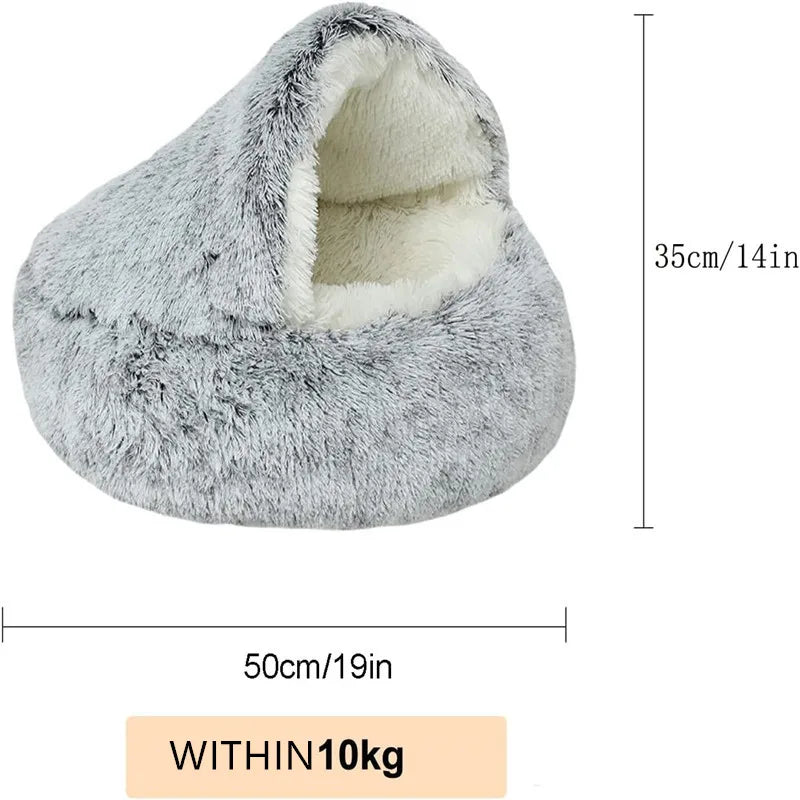 2 in 1 Warm Anti Anxiety Calming Plush Cat Cave Bed