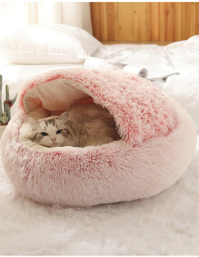 2 in 1 Warm Anti Anxiety Calming Plush Cat Cave Bed