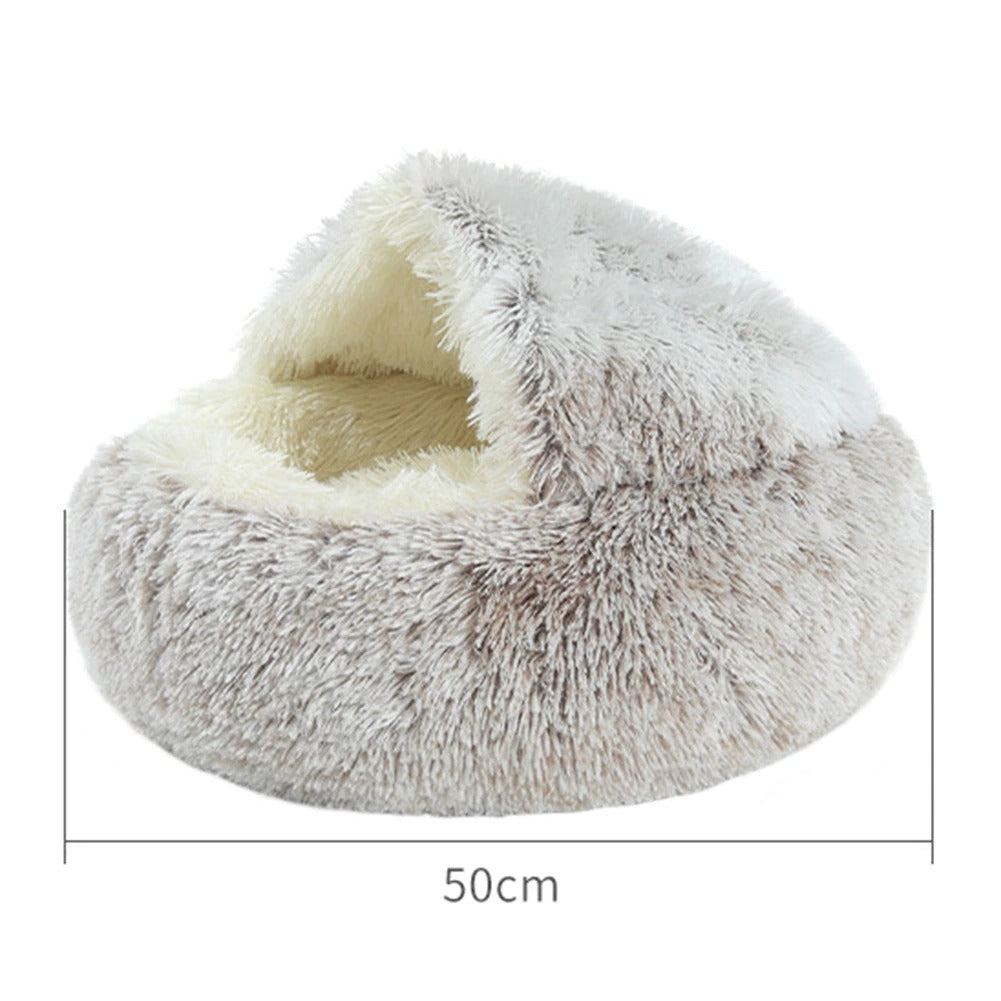 2 in 1 Warm Anti Anxiety Calming Plush Cat Cave Bed