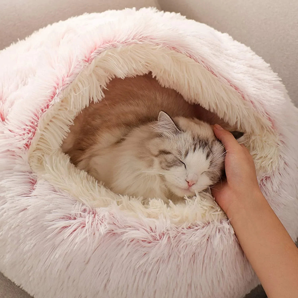 2 in 1 Warm Anti Anxiety Calming Plush Cat Cave Bed