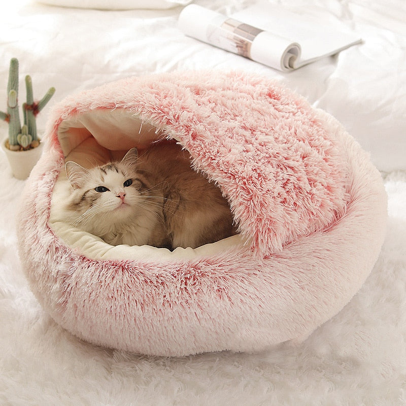 2 in 1 Warm Anti Anxiety Calming Plush Cat Cave Bed