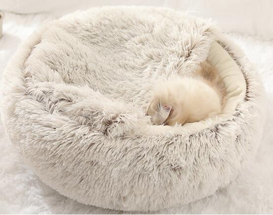 2 in 1 Warm Anti Anxiety Calming Plush Cat Cave Bed