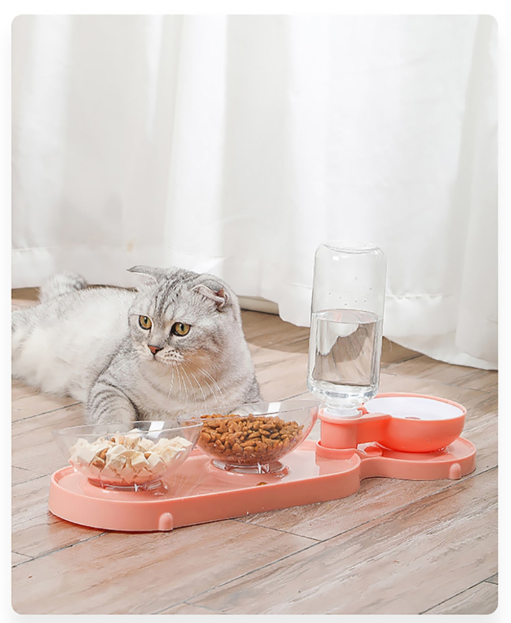 3-in-1 Feeding Bowls with Automatic Cat Dog Drinking Bowl